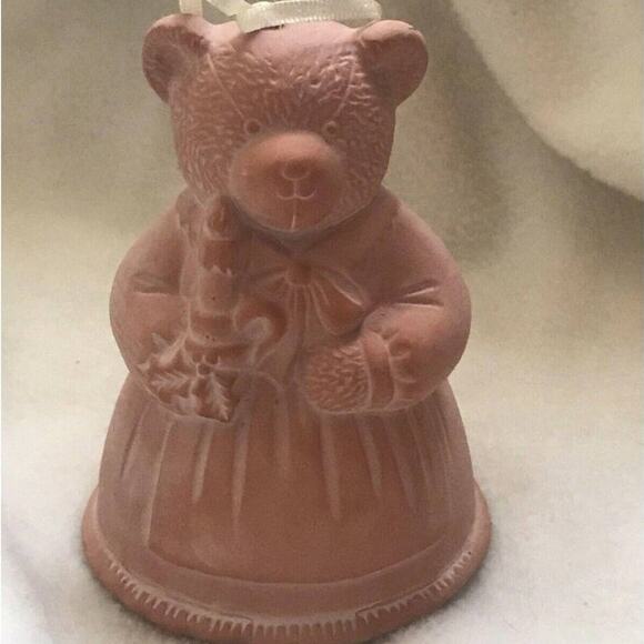 Vintage Ceramic Teddy Bear Figurine with Dress & Flowers Collectible - Picture 1 of 4